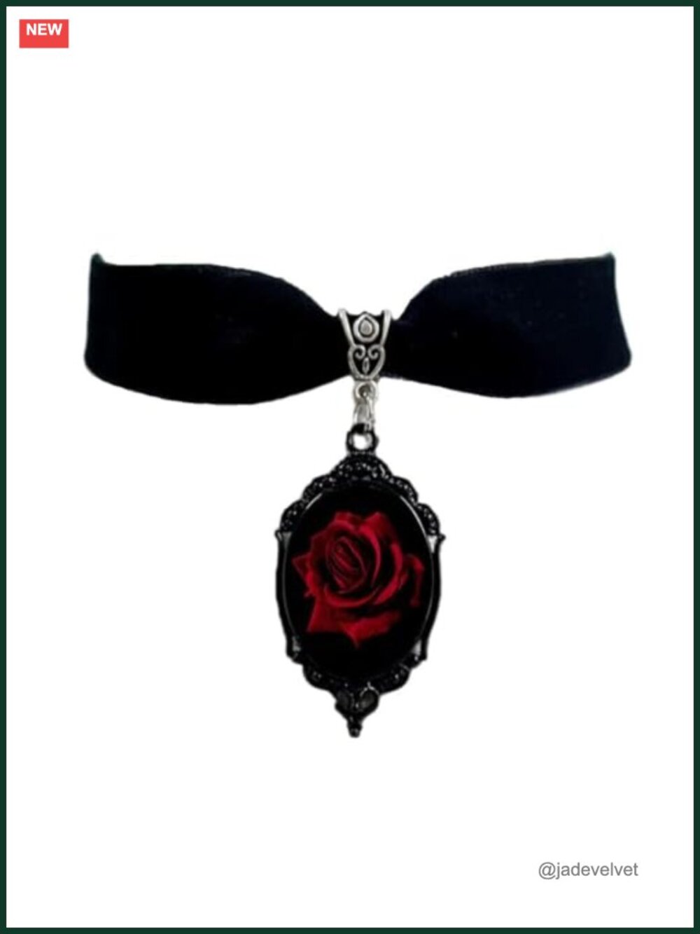 Velvet Choker Necklace with Red Rose Cameo Pendant Gothic Victorian Style